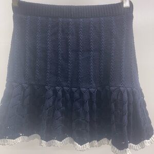Navy Knit Flared Skirt with Silver Hem